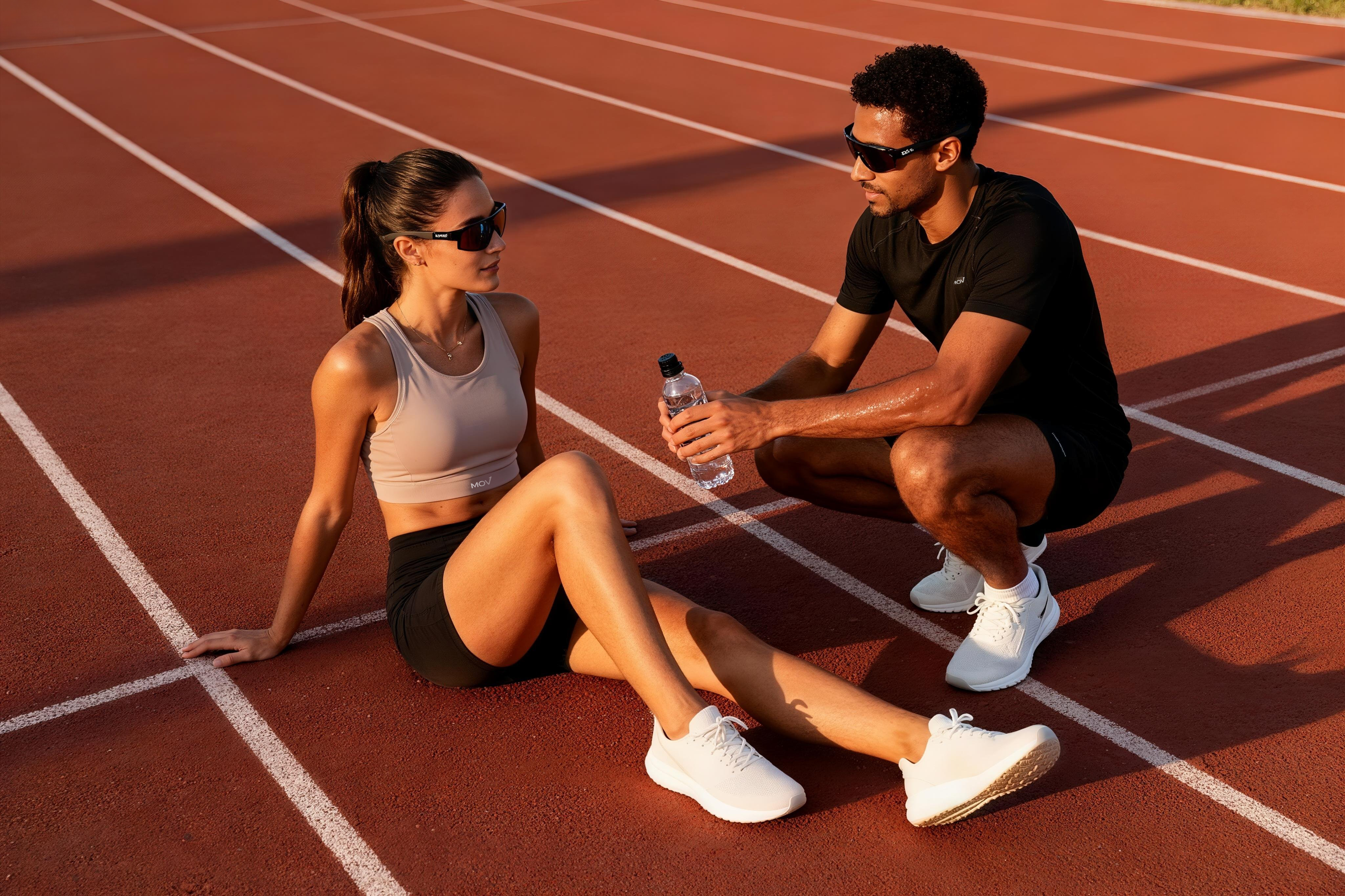 Atletas en pista de atletismo